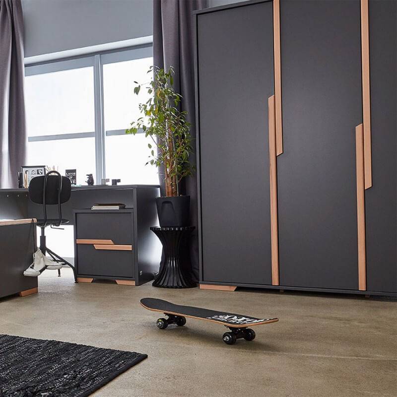 Armoire 3 portes noire Snap pour chambre ado