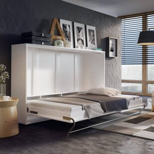 Lit armoire escamotable horizontal - blanc mat ouvert