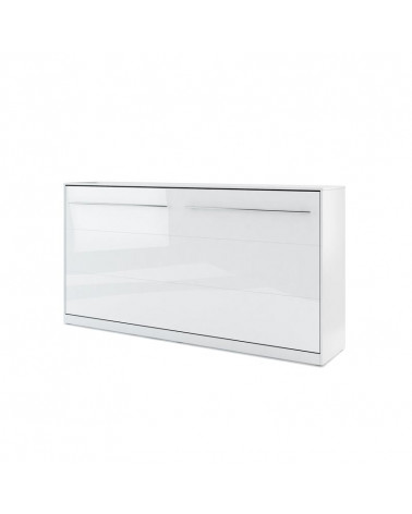 Lit armoire escamotable horizontall - blanc brillant 90x200