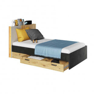 Lit double Qubic 120x200cm avec tiroir ouvert