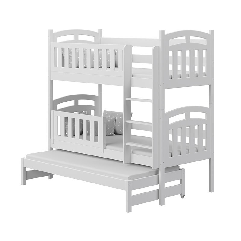 Pilou Lit Superposé 3 Couchages Blanc Avec Barrière Amovible Pour