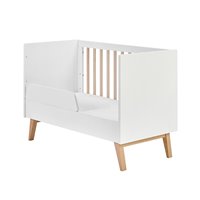 Lit bébé blanc et hêtre naturel 120x60 SWING pour chambre bébé avec une barrière anti-chute