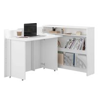 Bureau pliant avec rangements blanc brillant pour télétravail version gauche - WORK CONCEPT