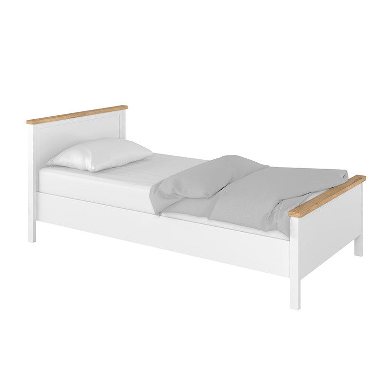 Lit junior blanc et chêne STORY 200x90cm avec matelas pour chambre enfant