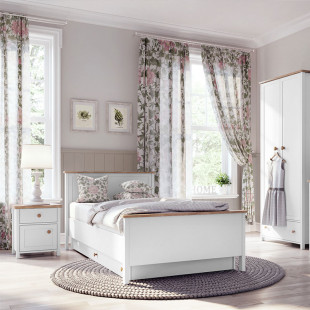 Lit junior blanc et chêne STORY 200x90cm avec matelas pour chambre enfant