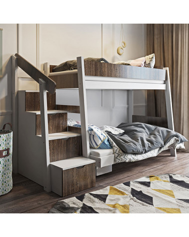 Lit superposé PARIS 3 couchages avec escalier et grand lit en bas