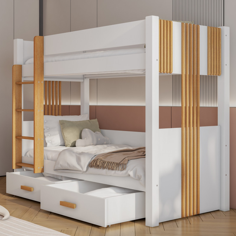 Lit superposé ARTEN blanc et graphite en bois avec tiroirs