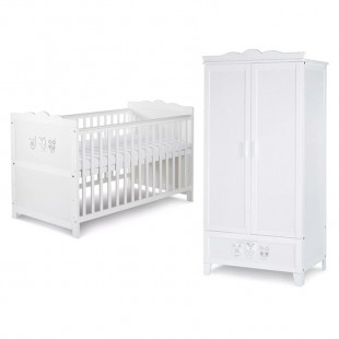 Pack lit bébé 140x70 + armoire double HIBOU blanc