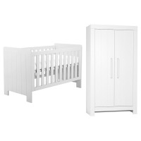 Pack lit bébé à barreaux + armoire 2 portes CALMO blanc