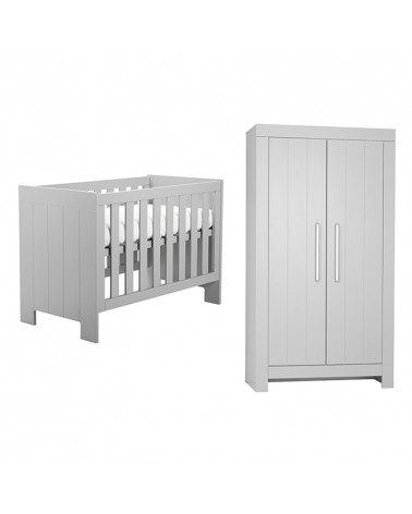 Pack lit bébé à barreaux 120X60  + armoire 2 portes CALMO gris
