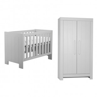 Pack lit bébé à barreaux 120X60  + armoire 2 portes CALMO gris