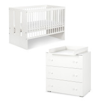 Pack lit bébé 120x60 + commode à langer PAULA blanc