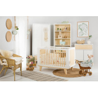 Pack lit bébé 120 + commode à langer+ armoire double LYDIA blanc et pin