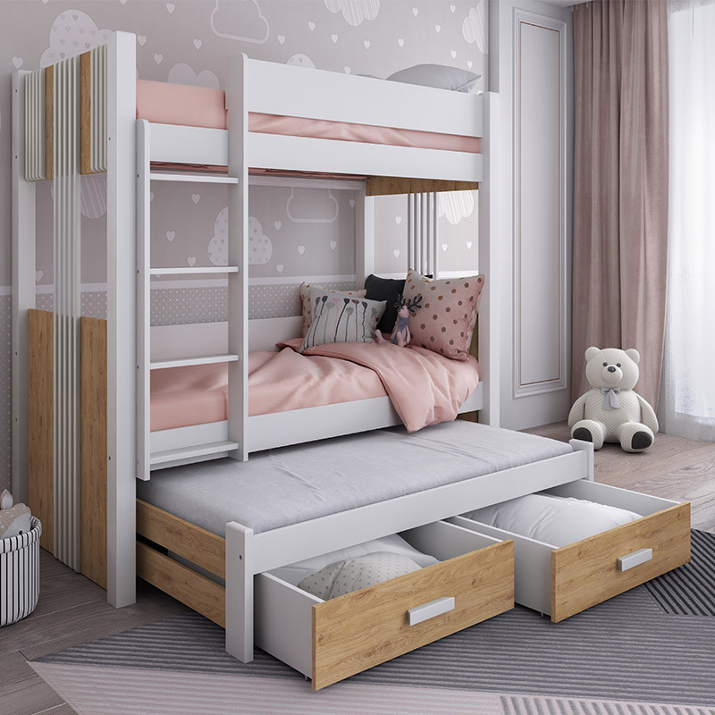 Cadre de lit triple taille simple avec échelles blanc