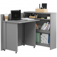 Bureau pliant SLIM couleur gris avec rangements pour télétravail - WORK CONCEPT