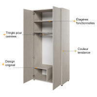 Armoire 2 portes TEEN FLEX grise pour chambre ado