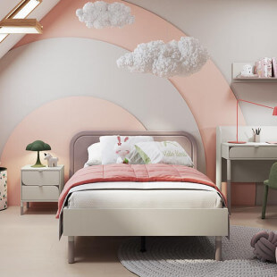 HARMONY - Lit 120x200 pour ado couleur cachemire et gris truffe avec sommier