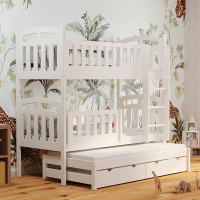 Lit superposé PILOU 3 couchages blanc avec barrière amovible pour chambre enfant