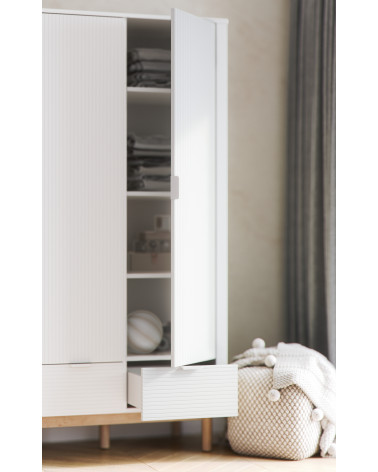 armoire de la collection MILOO avec 2 portes et des tiroirs, couleur blanche