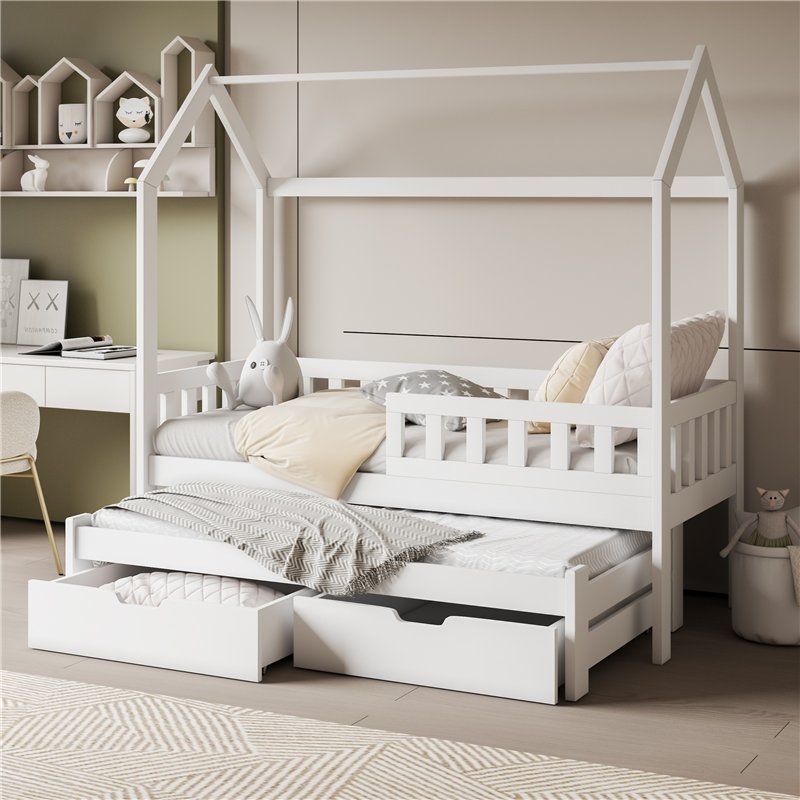 Lit gigogne cabane double TYMON blanc  Lit gigogne cabane double TYMON blanc