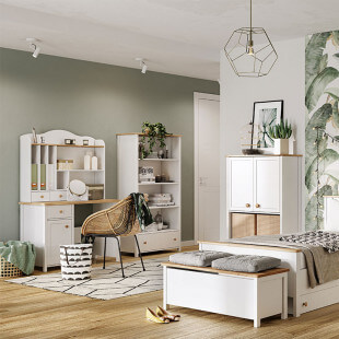 STORY - Pack mobilier personnalisé pour chambre ado (lit 90x200 sans matelas ni sommier + chevet + bureau + étagère + armoire)