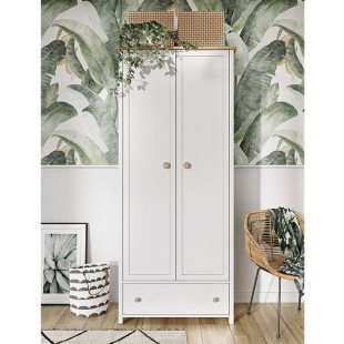 Armoire 2 portes blanche et chêne STORY
