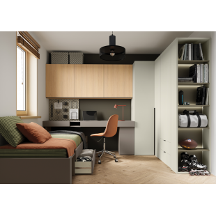 Bibliothèque champagne/eucalyptus pour la chambre ado
