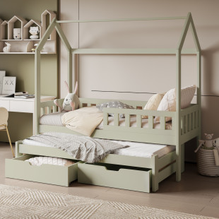 TIMOTHEE - Lit gigogne cabane 2 couchages