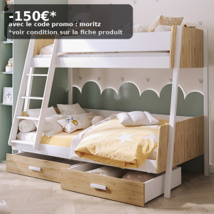 MORITZ - Lit superposé 3 places bicolore 90/120 x 200cm