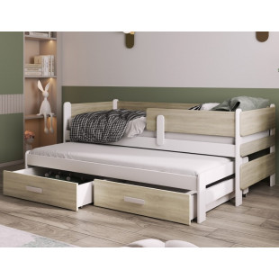 SOLANO - Lit gigogne 2 places avec rangement et barrière de sécurité